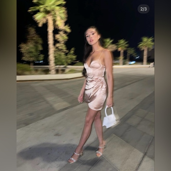 Zara Beige Rose Corset Satin Effect Drapped Party Coctail Bridal Mini Dress - Picture 2 of 13